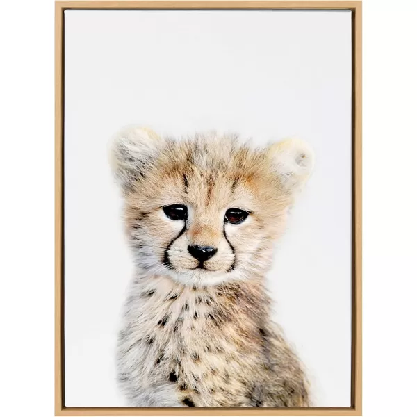 Kate and Laurel Sylvie Baby Cheetah Animal Print Portrait Framed Canvas Wall Art by Amy Peterson 18x24 NaturalNatural