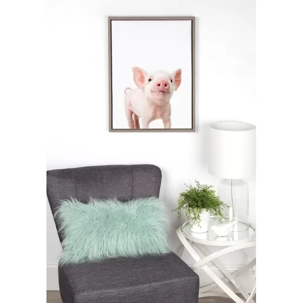 Kate and Laurel Sylvie Baby Piglet Animal Print Portrait Framed Canvas Wall Art by Amy Peterson 18x24 GrayGrey