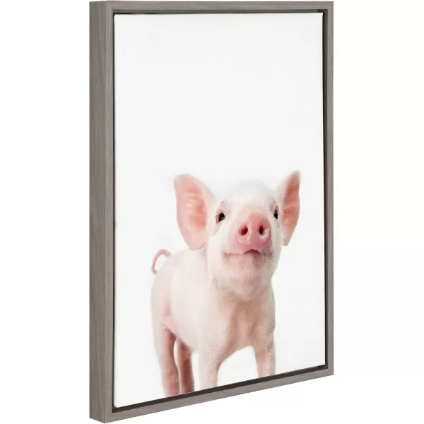 Kate and Laurel Sylvie Baby Piglet Animal Print Portrait Framed Canvas Wall Art by Amy Peterson 18x24 GrayGrey