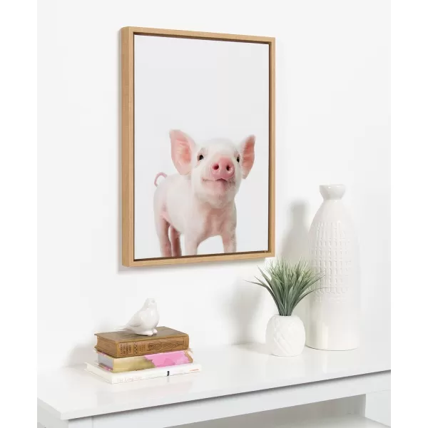 Kate and Laurel Sylvie Baby Piglet Animal Print Portrait Framed Canvas Wall Art by Amy Peterson 18x24 GrayNatural