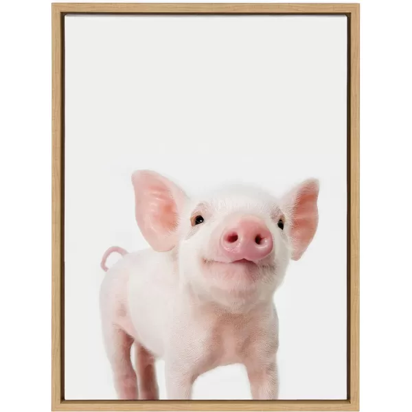 Kate and Laurel Sylvie Baby Piglet Animal Print Portrait Framed Canvas Wall Art by Amy Peterson 18x24 GrayNatural