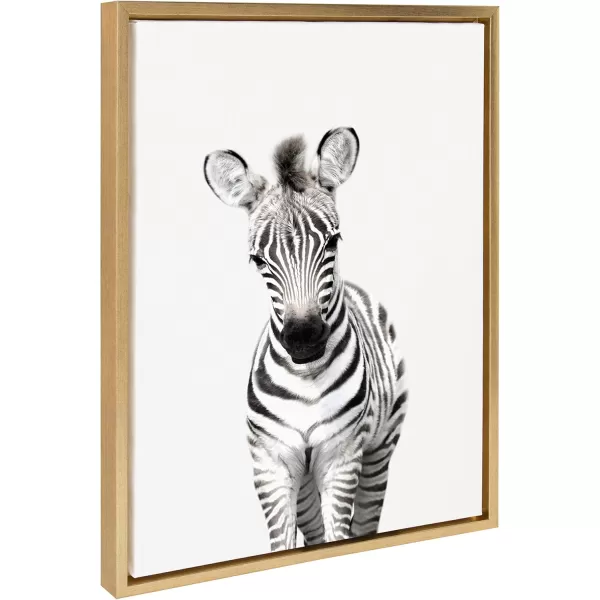 Kate and Laurel Sylvie Baby Zebra Animal Print Portrait Framed Canvas Wall Art by Amy Peterson 18x24 GrayGold