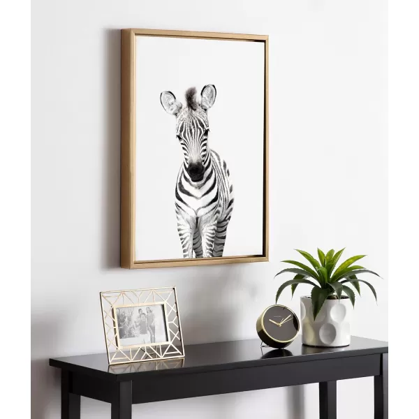 Kate and Laurel Sylvie Baby Zebra Animal Print Portrait Framed Canvas Wall Art by Amy Peterson 18x24 GrayGold