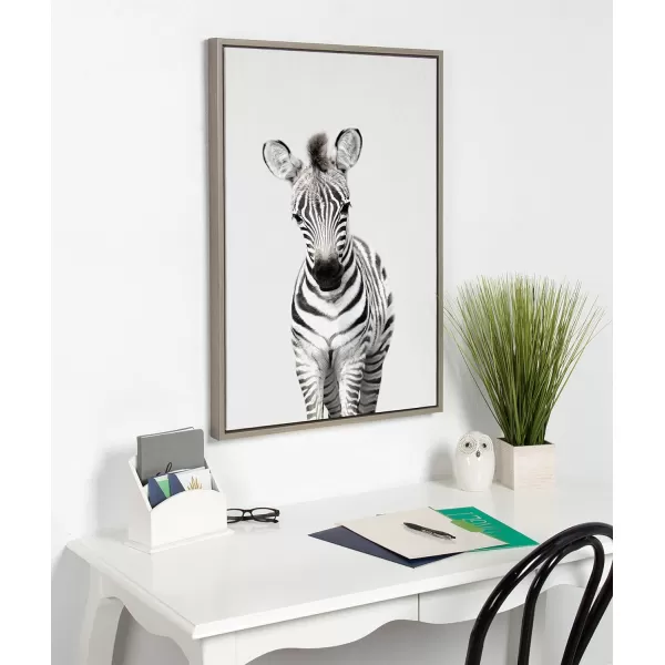 Kate and Laurel Sylvie Baby Zebra Animal Print Portrait Framed Canvas Wall Art by Amy Peterson 18x24 GrayGrey