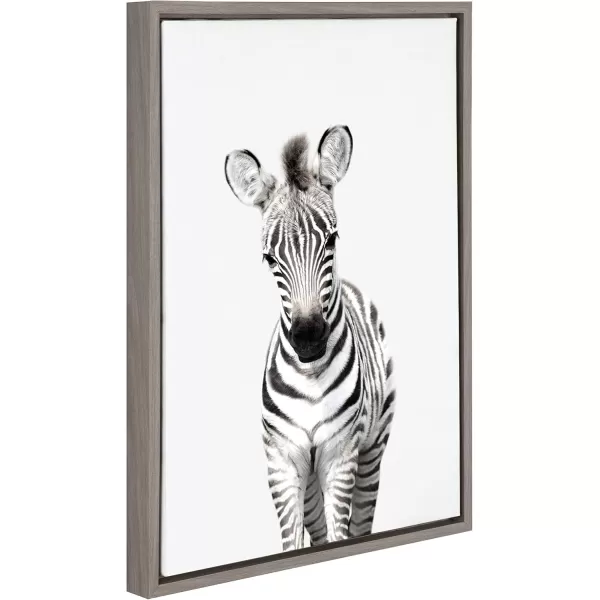 Kate and Laurel Sylvie Baby Zebra Animal Print Portrait Framed Canvas Wall Art by Amy Peterson 18x24 GrayGrey