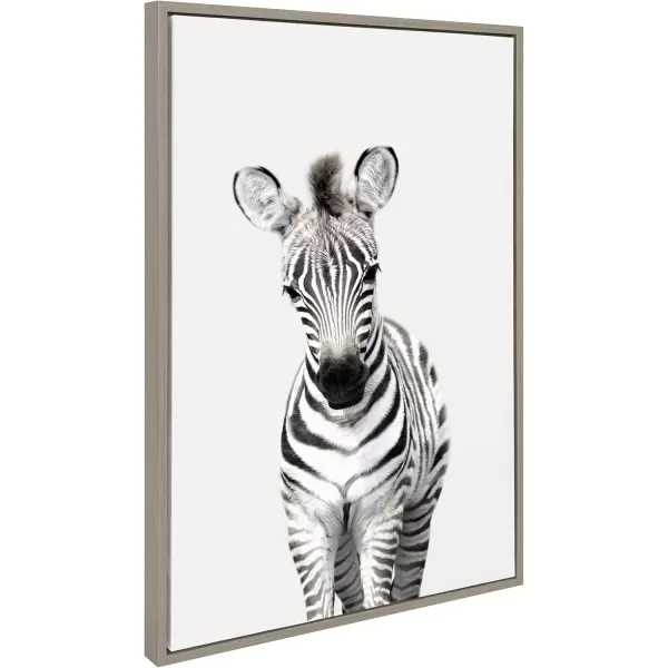 Kate and Laurel Sylvie Baby Zebra Animal Print Portrait Framed Canvas Wall Art by Amy Peterson 18x24 GrayGrey