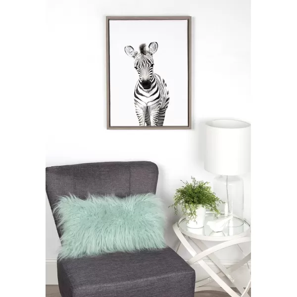 Kate and Laurel Sylvie Baby Zebra Animal Print Portrait Framed Canvas Wall Art by Amy Peterson 18x24 GrayGrey