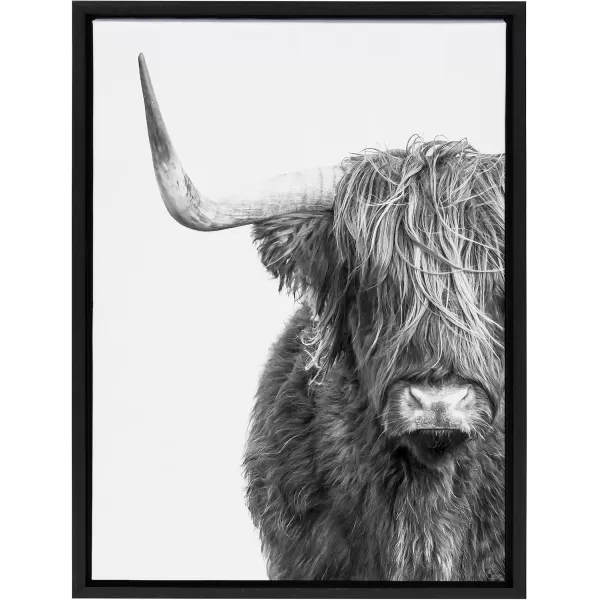 Kate and Laurel Sylvie BampampW Highland Cow No 1 Framed Canvas Wall Art by Amy Peterson Art Studio 28x38 Gray Black and White Animal Portrait ArtBlack