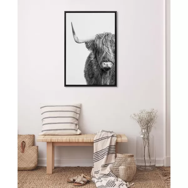 Kate and Laurel Sylvie BampampW Highland Cow No 1 Framed Canvas Wall Art by Amy Peterson Art Studio 28x38 Gray Black and White Animal Portrait ArtBlack