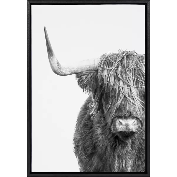 Kate and Laurel Sylvie BampampW Highland Cow No 1 Framed Canvas Wall Art by Amy Peterson Art Studio 28x38 Gray Black and White Animal Portrait ArtBlack