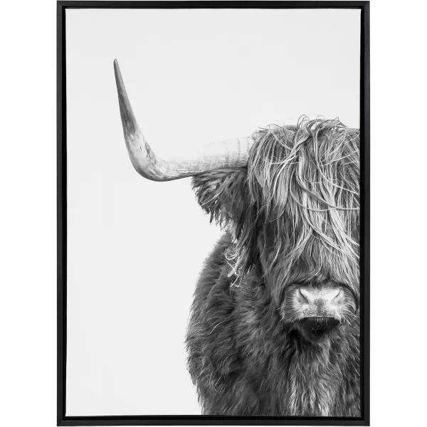 Kate and Laurel Sylvie BampampW Highland Cow No 1 Framed Canvas Wall Art by Amy Peterson Art Studio 28x38 Gray Black and White Animal Portrait ArtBlack