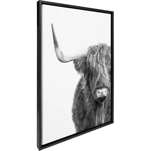 Kate and Laurel Sylvie BampampW Highland Cow No 1 Framed Canvas Wall Art by Amy Peterson Art Studio 28x38 Gray Black and White Animal Portrait ArtBlack