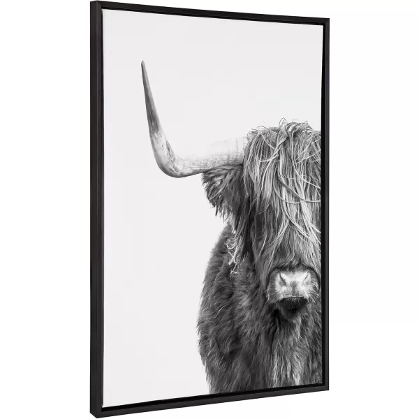 Kate and Laurel Sylvie BampampW Highland Cow No 1 Framed Canvas Wall Art by Amy Peterson Art Studio 28x38 Gray Black and White Animal Portrait ArtBlack