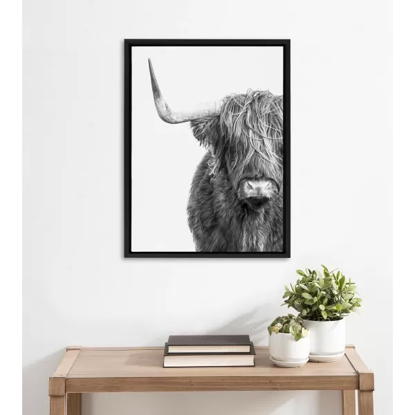 Kate and Laurel Sylvie BampampW Highland Cow No 1 Framed Canvas Wall Art by Amy Peterson Art Studio 28x38 Gray Black and White Animal Portrait ArtBlack