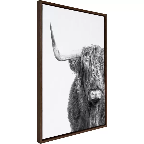 Kate and Laurel Sylvie BampampW Highland Cow No 1 Framed Canvas Wall Art by Amy Peterson Art Studio 28x38 Gray Black and White Animal Portrait ArtBrown