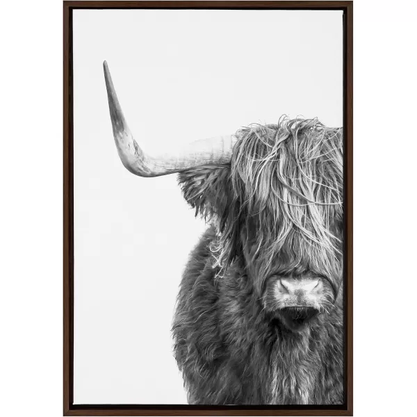 Kate and Laurel Sylvie BampampW Highland Cow No 1 Framed Canvas Wall Art by Amy Peterson Art Studio 28x38 Gray Black and White Animal Portrait ArtBrown