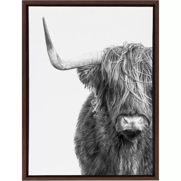 Kate and Laurel Sylvie BampampW Highland Cow No 1 Framed Canvas Wall Art by Amy Peterson Art Studio 28x38 Gray Black and White Animal Portrait ArtBrown