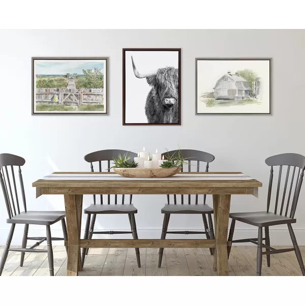 Kate and Laurel Sylvie BampampW Highland Cow No 1 Framed Canvas Wall Art by Amy Peterson Art Studio 28x38 Gray Black and White Animal Portrait ArtBrown