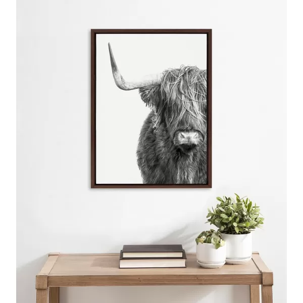 Kate and Laurel Sylvie BampampW Highland Cow No 1 Framed Canvas Wall Art by Amy Peterson Art Studio 28x38 Gray Black and White Animal Portrait ArtBrown