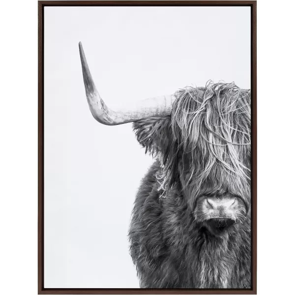 Kate and Laurel Sylvie BampampW Highland Cow No 1 Framed Canvas Wall Art by Amy Peterson Art Studio 28x38 Gray Black and White Animal Portrait ArtBrown