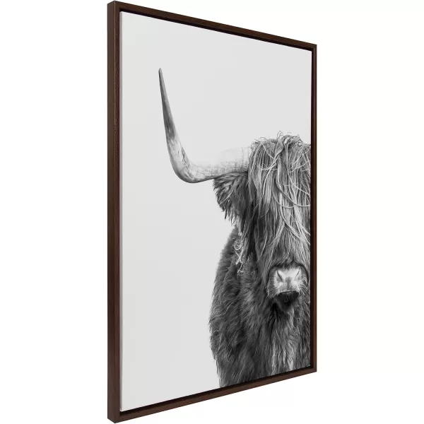 Kate and Laurel Sylvie BampampW Highland Cow No 1 Framed Canvas Wall Art by Amy Peterson Art Studio 28x38 Gray Black and White Animal Portrait ArtBrown