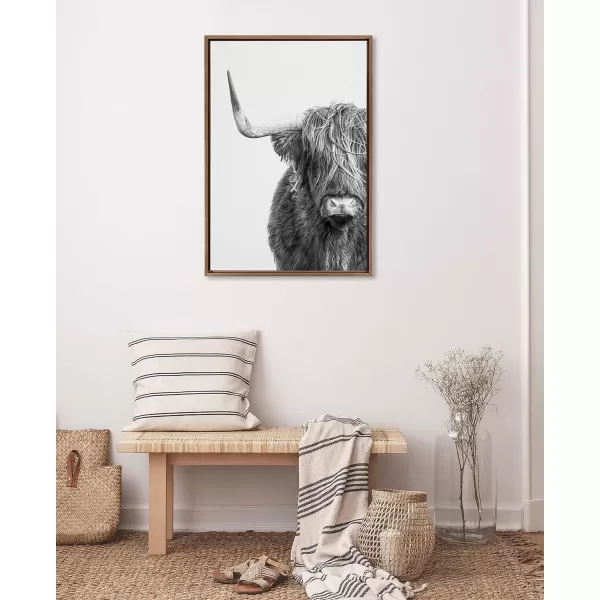 Kate and Laurel Sylvie BampampW Highland Cow No 1 Framed Canvas Wall Art by Amy Peterson Art Studio 28x38 Gray Black and White Animal Portrait ArtGold