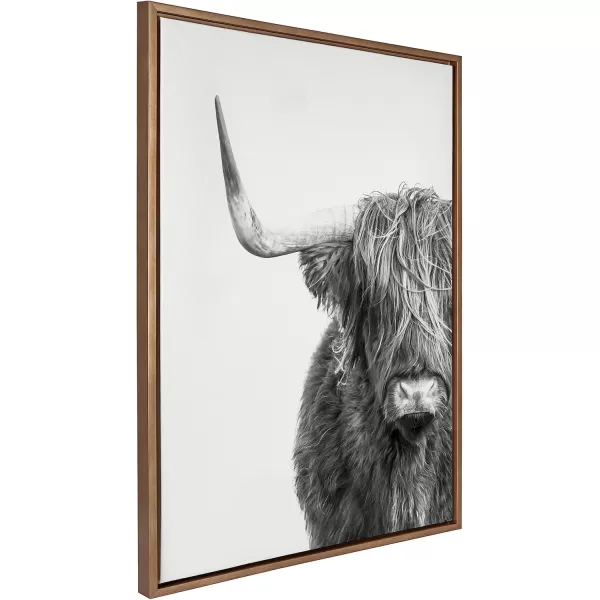 Kate and Laurel Sylvie BampampW Highland Cow No 1 Framed Canvas Wall Art by Amy Peterson Art Studio 28x38 Gray Black and White Animal Portrait ArtGold