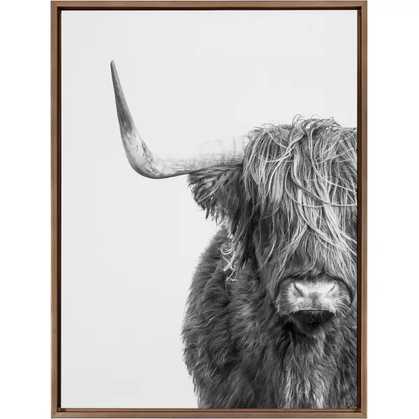 Kate and Laurel Sylvie BampampW Highland Cow No 1 Framed Canvas Wall Art by Amy Peterson Art Studio 28x38 Gray Black and White Animal Portrait ArtGold