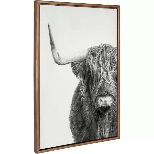 Kate and Laurel Sylvie BampampW Highland Cow No 1 Framed Canvas Wall Art by Amy Peterson Art Studio 28x38 Gray Black and White Animal Portrait ArtGold