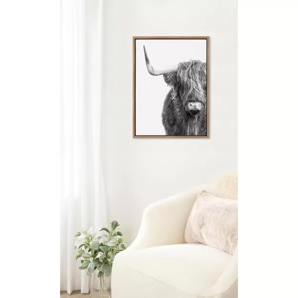 Kate and Laurel Sylvie BampampW Highland Cow No 1 Framed Canvas Wall Art by Amy Peterson Art Studio 28x38 Gray Black and White Animal Portrait ArtGold