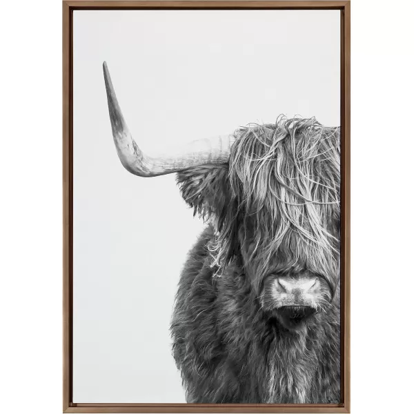 Kate and Laurel Sylvie BampampW Highland Cow No 1 Framed Canvas Wall Art by Amy Peterson Art Studio 28x38 Gray Black and White Animal Portrait ArtGold