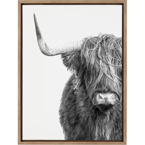 Kate and Laurel Sylvie BampampW Highland Cow No 1 Framed Canvas Wall Art by Amy Peterson Art Studio 28x38 Gray Black and White Animal Portrait ArtGold