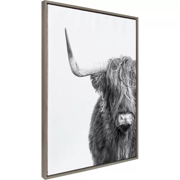 Kate and Laurel Sylvie BampampW Highland Cow No 1 Framed Canvas Wall Art by Amy Peterson Art Studio 28x38 Gray Black and White Animal Portrait ArtGray