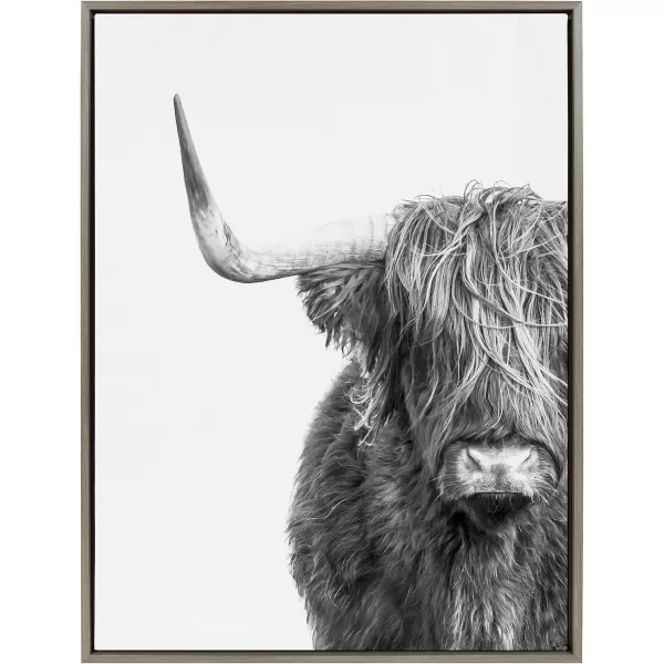 Kate and Laurel Sylvie BampampW Highland Cow No 1 Framed Canvas Wall Art by Amy Peterson Art Studio 28x38 Gray Black and White Animal Portrait ArtGray