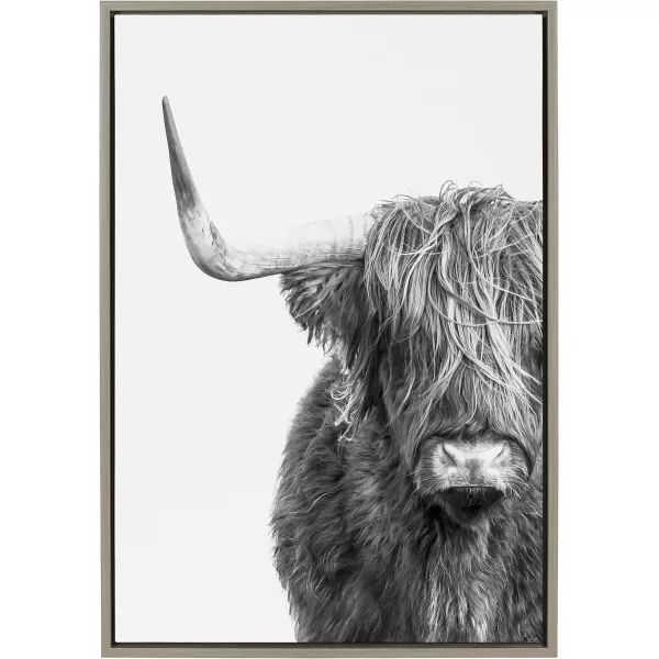 Kate and Laurel Sylvie BampampW Highland Cow No 1 Framed Canvas Wall Art by Amy Peterson Art Studio 28x38 Gray Black and White Animal Portrait ArtGray