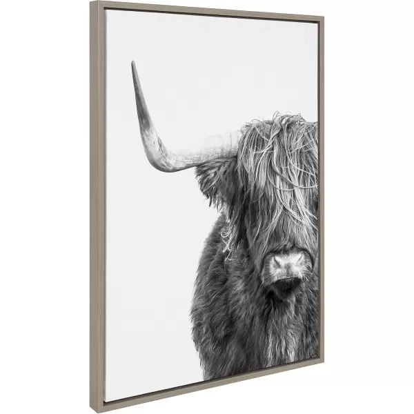 Kate and Laurel Sylvie BampampW Highland Cow No 1 Framed Canvas Wall Art by Amy Peterson Art Studio 28x38 Gray Black and White Animal Portrait ArtGray