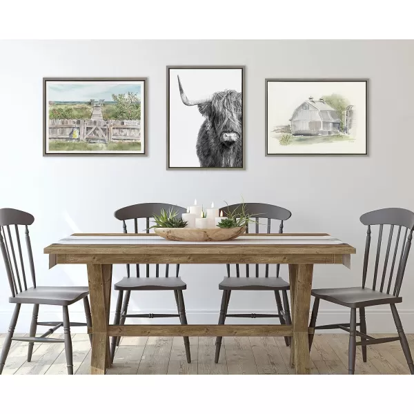 Kate and Laurel Sylvie BampampW Highland Cow No 1 Framed Canvas Wall Art by Amy Peterson Art Studio 28x38 Gray Black and White Animal Portrait ArtGray