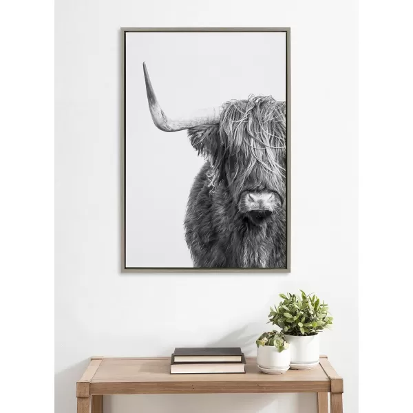 Kate and Laurel Sylvie BampampW Highland Cow No 1 Framed Canvas Wall Art by Amy Peterson Art Studio 28x38 Gray Black and White Animal Portrait ArtGray