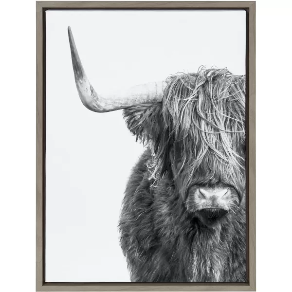 Kate and Laurel Sylvie BampampW Highland Cow No 1 Framed Canvas Wall Art by Amy Peterson Art Studio 28x38 Gray Black and White Animal Portrait ArtGray