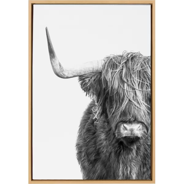 Kate and Laurel Sylvie BampampW Highland Cow No 1 Framed Canvas Wall Art by Amy Peterson Art Studio 28x38 Gray Black and White Animal Portrait ArtNatural