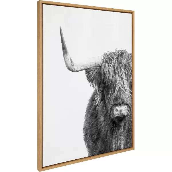 Kate and Laurel Sylvie BampampW Highland Cow No 1 Framed Canvas Wall Art by Amy Peterson Art Studio 28x38 Gray Black and White Animal Portrait ArtNatural