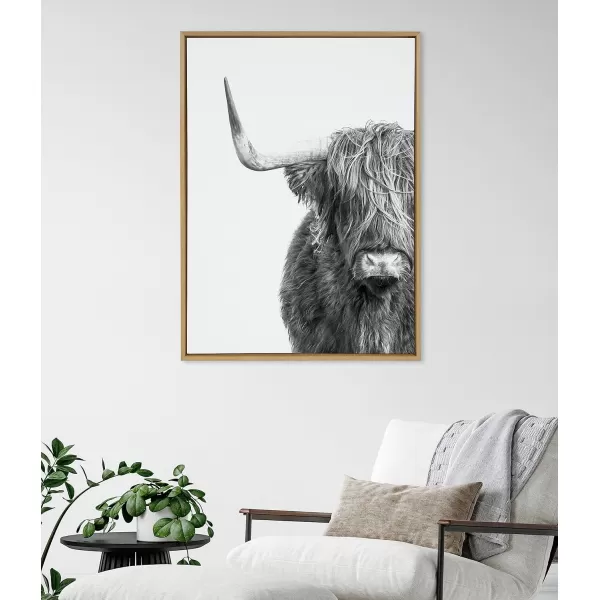 Kate and Laurel Sylvie BampampW Highland Cow No 1 Framed Canvas Wall Art by Amy Peterson Art Studio 28x38 Gray Black and White Animal Portrait ArtNatural