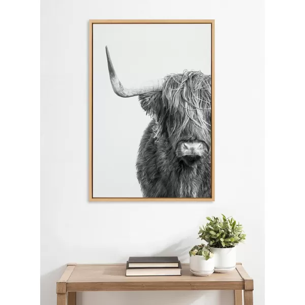 Kate and Laurel Sylvie BampampW Highland Cow No 1 Framed Canvas Wall Art by Amy Peterson Art Studio 28x38 Gray Black and White Animal Portrait ArtNatural