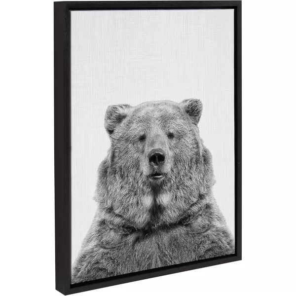 Kate and Laurel Sylvie Bear Animal Print Black and White Portrait Framed Canvas Wall Art by Simon Te Tai 18x24 NaturalBlack