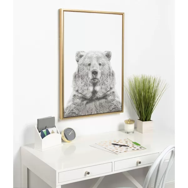 Kate and Laurel Sylvie Bear Animal Print Black and White Portrait Framed Canvas Wall Art by Simon Te Tai 18x24 NaturalGold