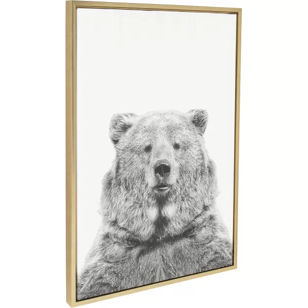 Kate and Laurel Sylvie Bear Animal Print Black and White Portrait Framed Canvas Wall Art by Simon Te Tai 18x24 NaturalGold