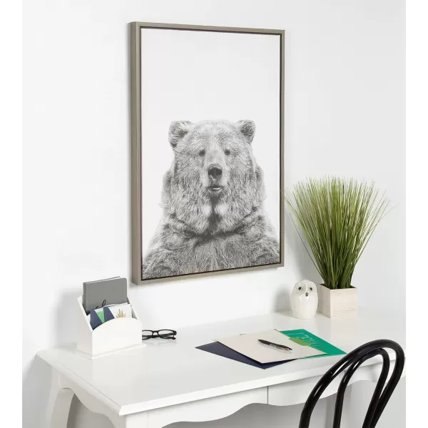 Kate and Laurel Sylvie Bear Animal Print Black and White Portrait Framed Canvas Wall Art by Simon Te Tai 18x24 NaturalGrey