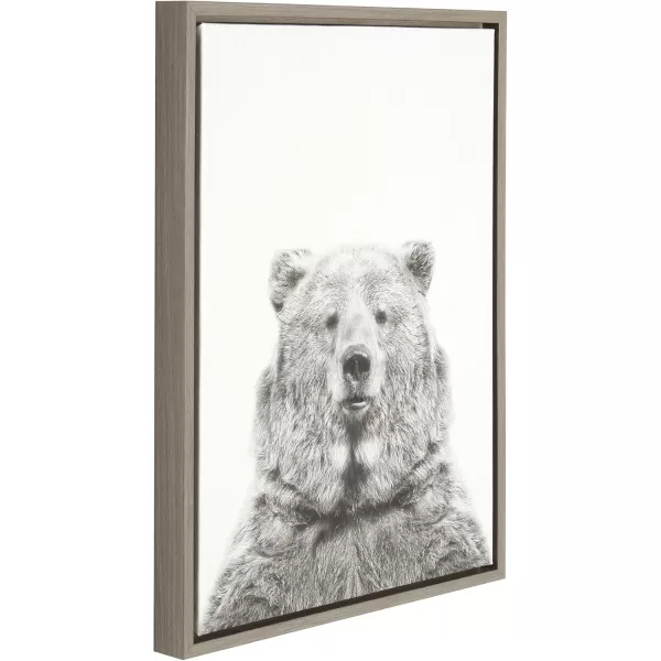 Kate and Laurel Sylvie Bear Animal Print Black and White Portrait Framed Canvas Wall Art by Simon Te Tai 18x24 NaturalGrey