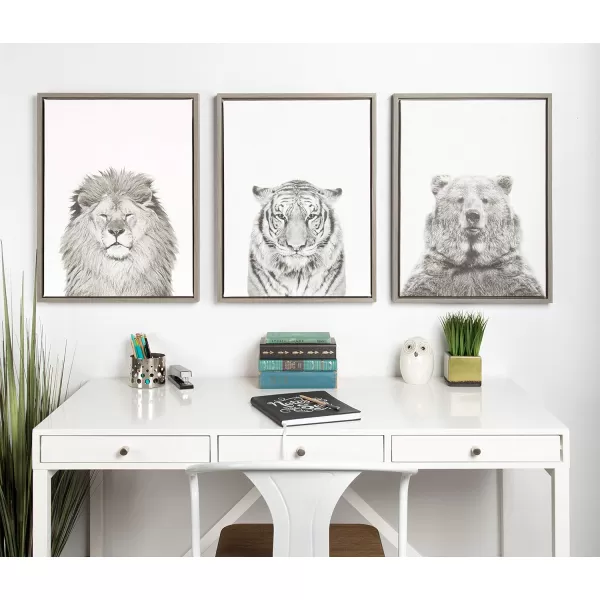 Kate and Laurel Sylvie Bear Animal Print Black and White Portrait Framed Canvas Wall Art by Simon Te Tai 18x24 NaturalGrey