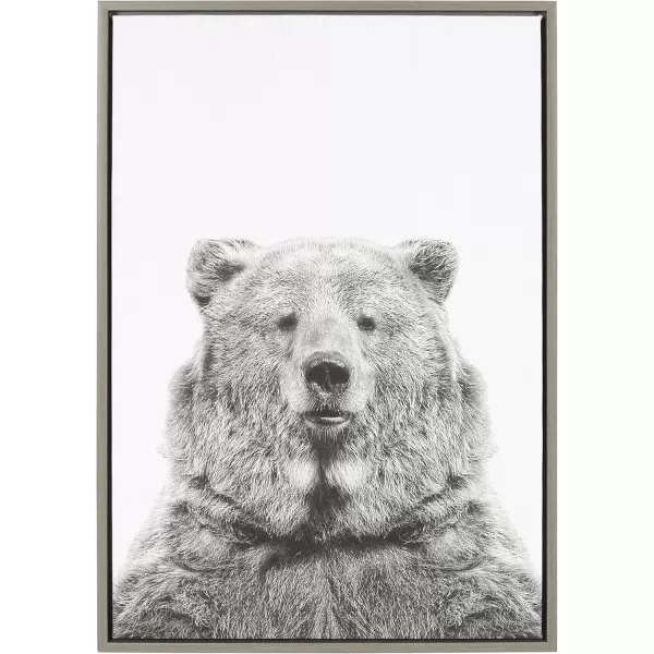 Kate and Laurel Sylvie Bear Animal Print Black and White Portrait Framed Canvas Wall Art by Simon Te Tai 18x24 NaturalGrey